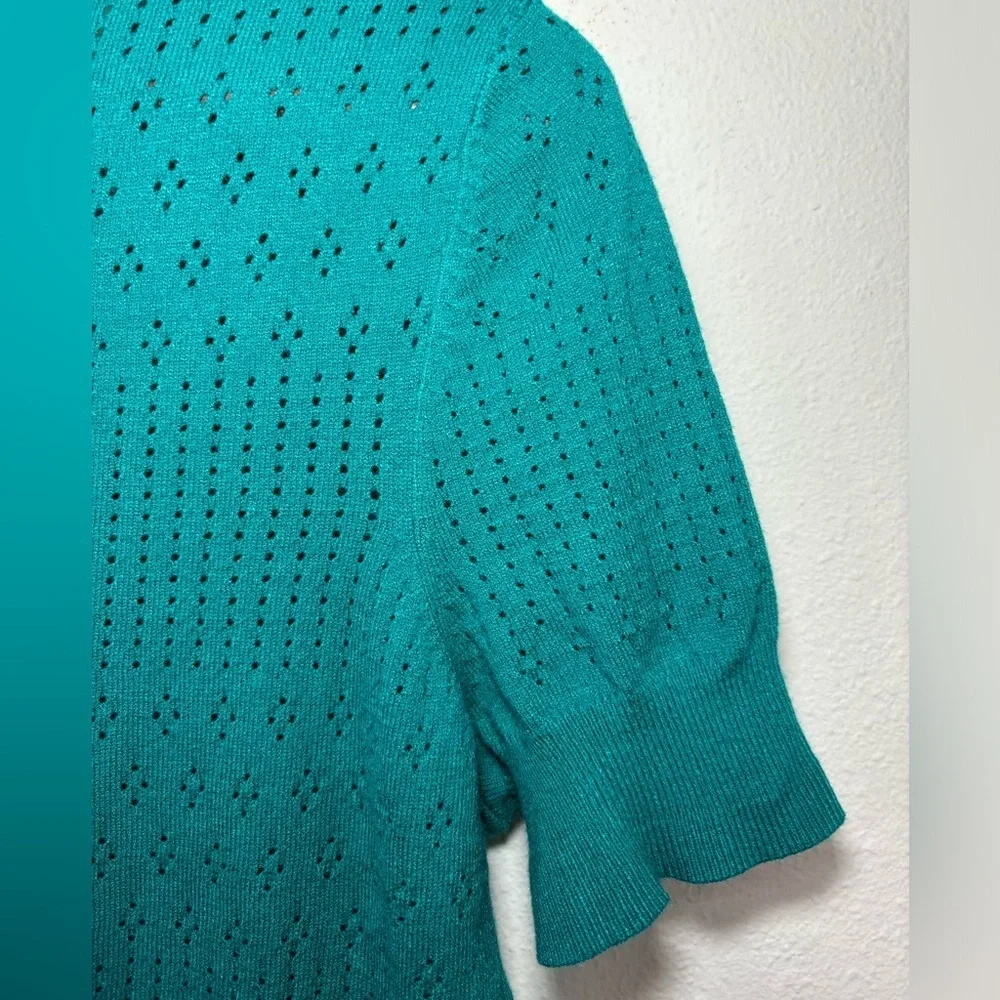 Torrid Pointelle NWT 00 M/L 10 Pullover Short‎ Sleeve Sweater Fanfare Blue Teal - Picture 7 of 10